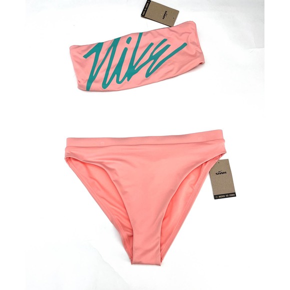 Nike Other - Nike 2PC Bandeau Swim Top & High Waist Bikini Bottom Pink NWT Large NWT